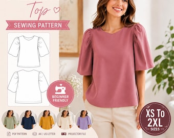 Puff Sleeve Top Sewing Pattern PDF | Women's Blouse Pattern | Balloon Sleeve Top | Easy Sewing Pattern | Digital PDF | XS-2XL | Beginner Fri