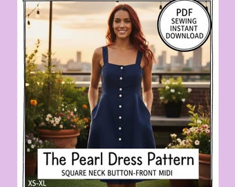 Pearl Dress Sewing Pattern | Square Neck Linen Midi (PDF Digital Download)