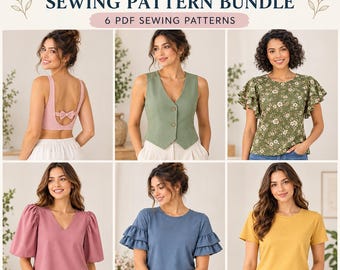 Women’s Tops Sewing Pattern Bundle, 6 PDF Sewing Patterns, Blouse & Top Patterns, DIY Sewing Pattern, Digital Download