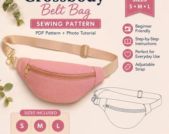 Crossbody Belt Bag Sewing Pattern PDF, Fanny Pack Pattern, Waist Bag Pattern, Bum Bag Sewing Tutorial, 3 Sizes S M L