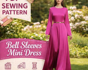 Patrón de costura para vestido midi acampanado / Apto para principiantes (Patrón PDF)