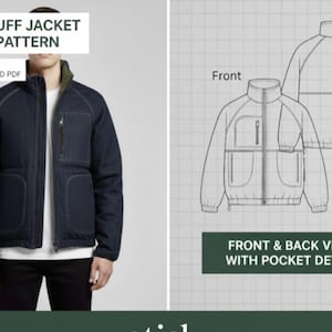 Polar Puff Jacket Sewing Pattern | High Collar Raglan Sleeve Jacket PDF | Unisex Puffer Coat Pattern | Zip-Up Fleece Pattern | Sizes XS-XXL