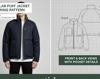 Naaipatroon Polar pofjack | Jack met hoge kraag en raglanmouwen PDF | Uniseks pufferjaspatroon | Fleecepatroon met ritssluiting | Maten XS-XXL