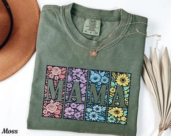Floral Mama Shirt, Cute Mom Shirt, Mothers Day Shirt, Aesthetic Mom Shirt, Gift For Mom Tee, Colorful Shirt Vintage Checkered Mama T-Shirt