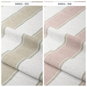 Randigt tyg i Regency-stil, metervara, för klädsel, soffor, fåtöljer, bänk, fotpall, sänggavel och heminredning | Dammigt rosa/taupe/beige | Babul