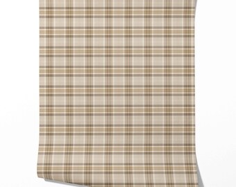 Checkered Plaid Wallpaper. 2 Patterns. Extra Wide Roll. Geometric Patterned. Neutral, Non-Pasted Traditional Wallpaper. Taupe/ Brown