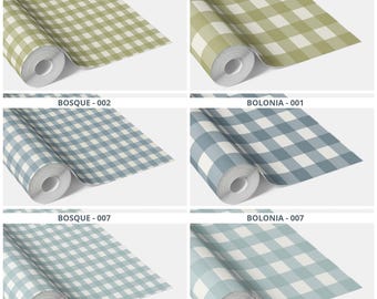 Gingham Wallpaper. Extra Wide Roll. Checkered Geometric Pattern, Unwoven, Non-Pasted, Traditional Wallpaper. Blue/ Green/ Navy