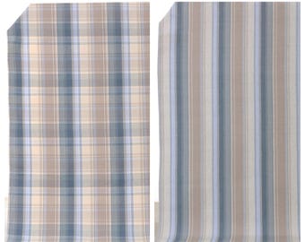 Striped/ Check/ Plaid Cotton Curtains. Pinch Pleat Window Drapes. Any Length/ Width. Blackout Add-On | Navy Blue/ Brown | Kuhana/ Zuwara