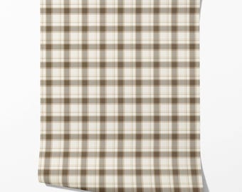 Checkered Plaid Wallpaper. 2 Patterns. Extra Wide Roll. Geometric Patterned. Neutral, Non-Pasted Traditional Wallpaper. Mocha Brown/ Beige