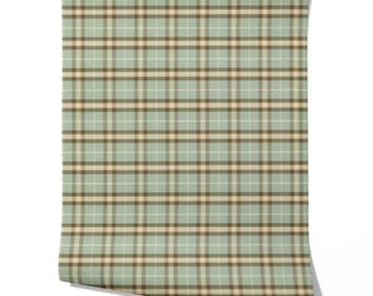 Plaid Checkered Wallpaper. 2 Colors. Extra Wide Roll. Geometric Patterned. Non-Pasted Traditional Wallpaper. Green/ Brown/ Beige