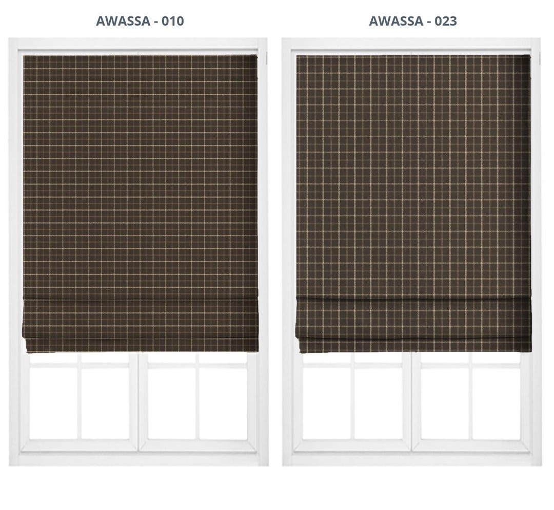 Small Tattersall Check Dark Brown Velvet Roman Shades. Custom Lined ...