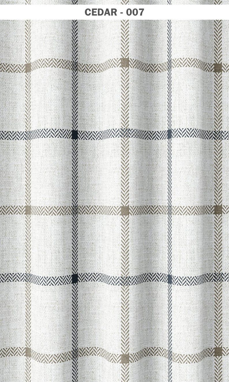Windowpane Checkered/ Plaid Window Curtains. Off-white/ Blue. Custom ...