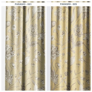Botanical Floral Custom Pinch Pleat Curtains. Lined Window Drapes. Any Length/ Width Drapery. Blackout Add-On | Yellow/ Brown/ Tan | Paramo