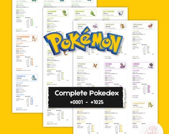 Pokémon National Pokédex 1025 Printable Binder Cards | Full HD Single Cards, 9 Card A4 Sheets | Complete 1–1025 Checklist | Digital Download