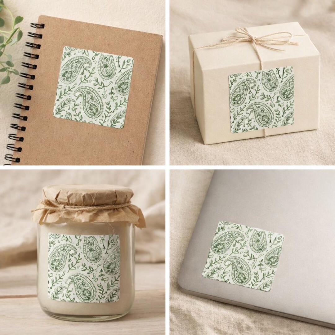 Green Paisley Pattern Sticker | Kiss-cut Sticker - Etsy