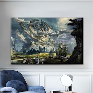 Epic Fantasy Landscape Art Print - Mystical Ancient Ruins & Travelers Wall Decor