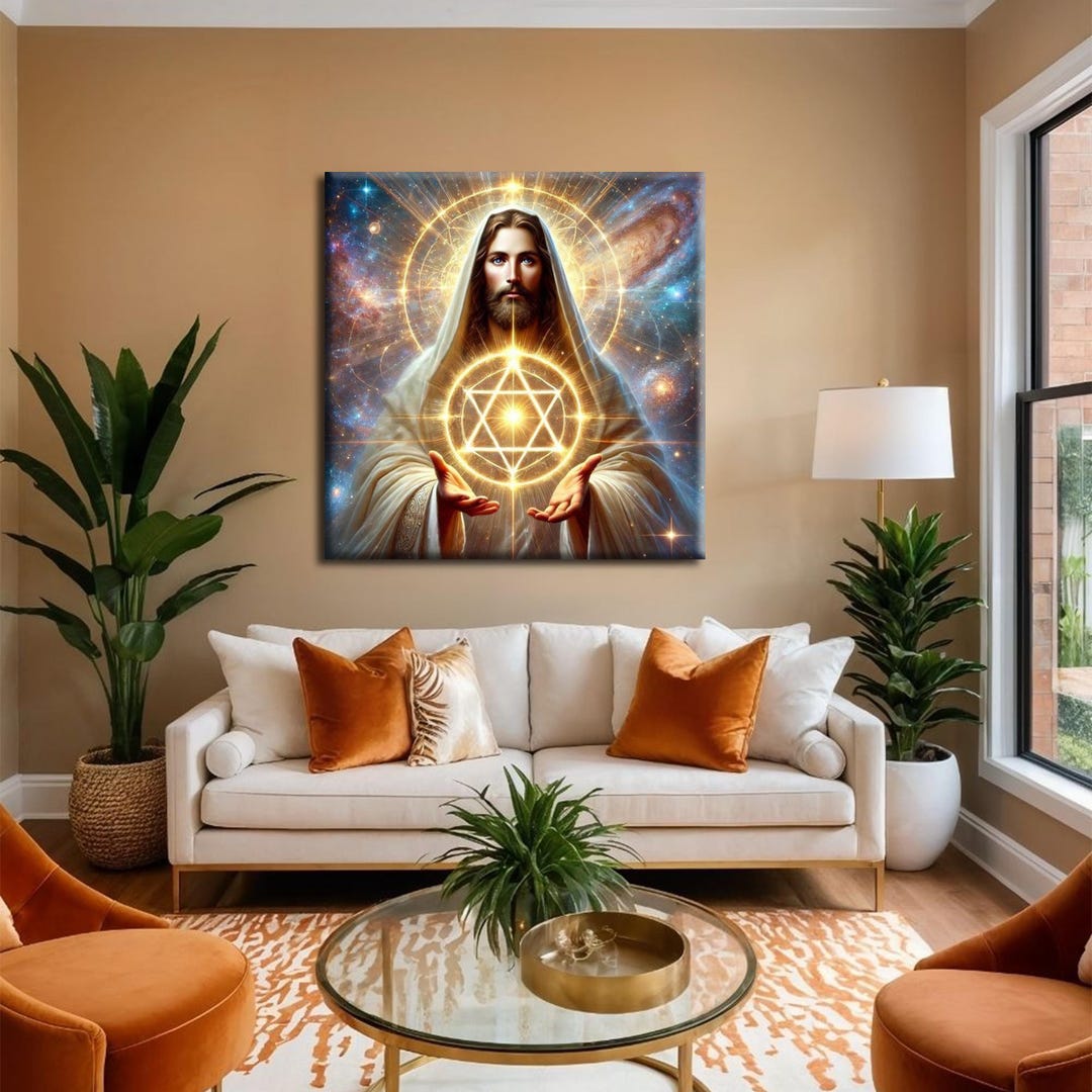 Sacred Geometry Jesus Canvas Art, Cosmic Christ Wall Decor, Spiritual ...