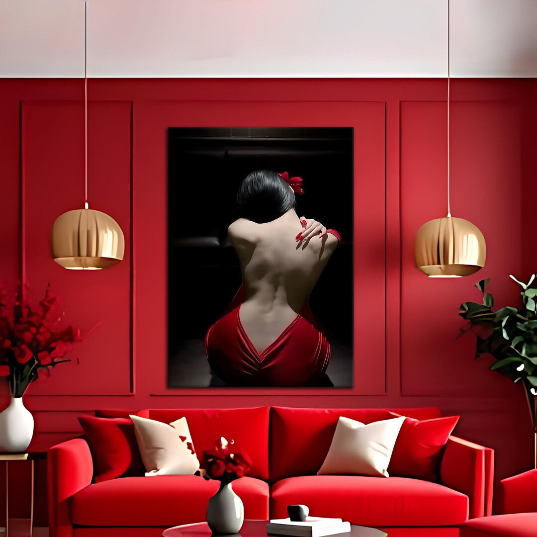 Red Dress Woman Back View Canvas Art, Elegant Feminine Wall Decor - Etsy