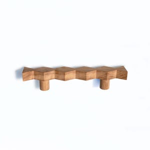 Poignée art déco en bois zigzag, CTC 6 po., OAL 10 po., poignée de tiroir géométrique, quincaillerie d'armoire en bois massif, érable, chêne, hêtre et frêne