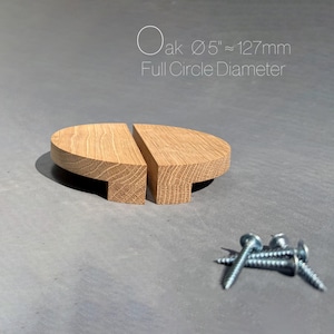 Set of 2 Half-Moon Wood Cabinet Pulls, 3/4/5" Full Circle Diameter, Semi-Circle Drawer Handles, Solid Wood Hardware, Maple Oak Ash Alder
