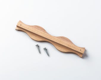 Handmade Oak Wooden Wavy Door Handle, Solid Wood Cabinet Pull with Screws
