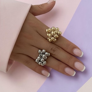 Anillos abiertos ajustables para mujer, anillo llamativo con forma de burbuja, anillos grandes y gruesos de oro y plata, anillo llamativo para mujer