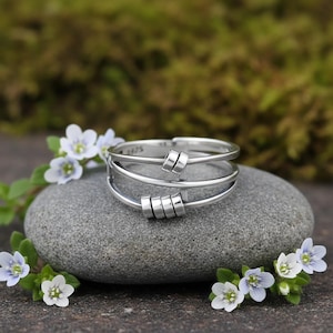 Justerbar spinnerring i sterlingsilver, fin ångestring, fidgetring, stapelbara statement-ringar för kvinnor, stresslindrande present