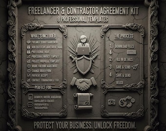 Freelancer Vertrag Vorlage Bundle, Selbstständigen-Vereinbarung, NDA, Rechnung, Vorschlag, Arbeit für Einstellung, ausfüllbarer PDF Digitaler Download