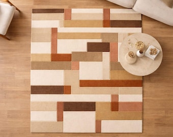 Modern Geometric Hand Tufted Rug – Abstract Block Pattern Designer Carpet for Living Room & Bedroom
