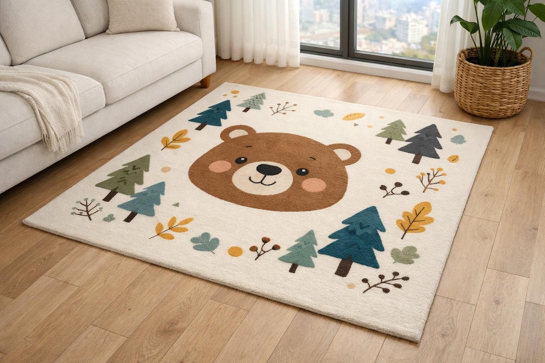 Scandinavian Kids Bear Rug – Cream Nursery & Living Room Area Carpet - Etsy