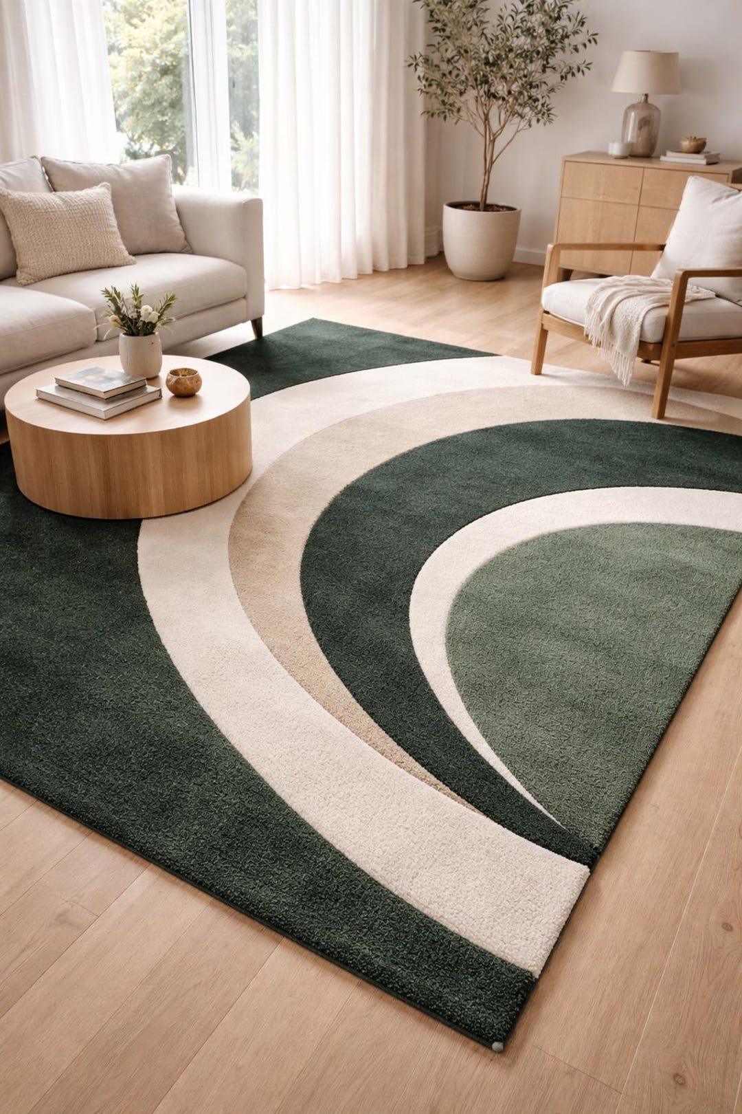 Arc Rug Modern Scandinavian Curved Arc Area Rug – Forest Green & Ivory Cream - Etsy