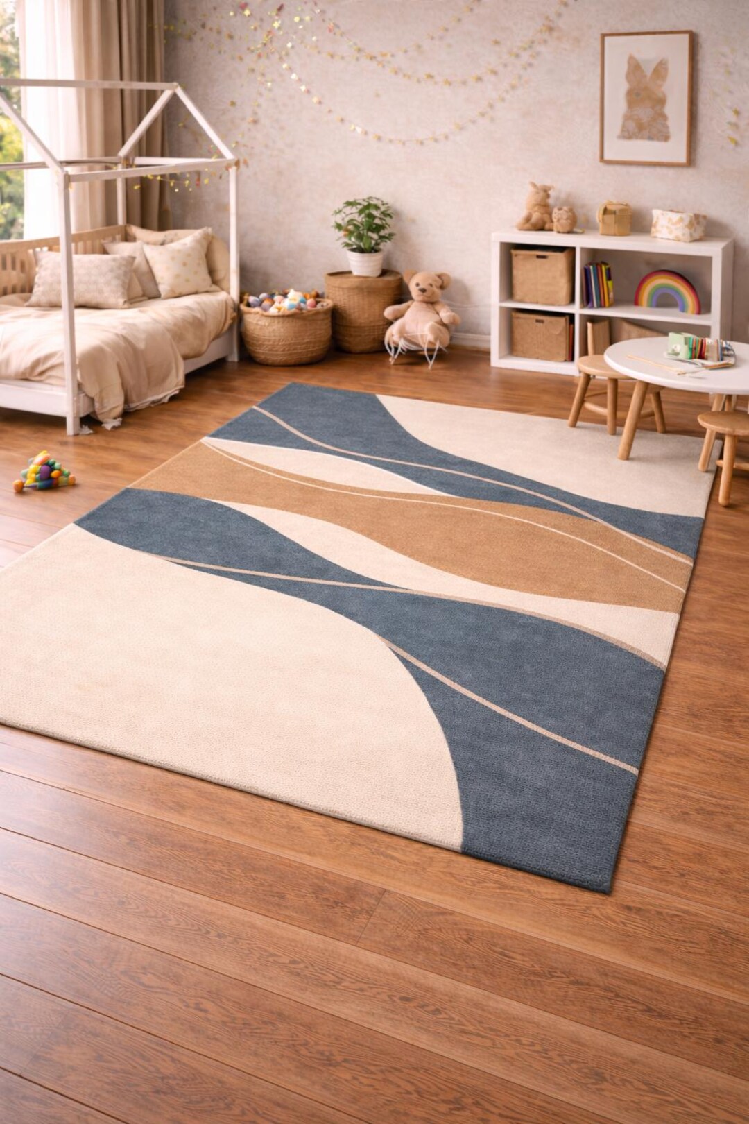 Modern Abstract Wave Design Kids Room Area Rug - Etsy
