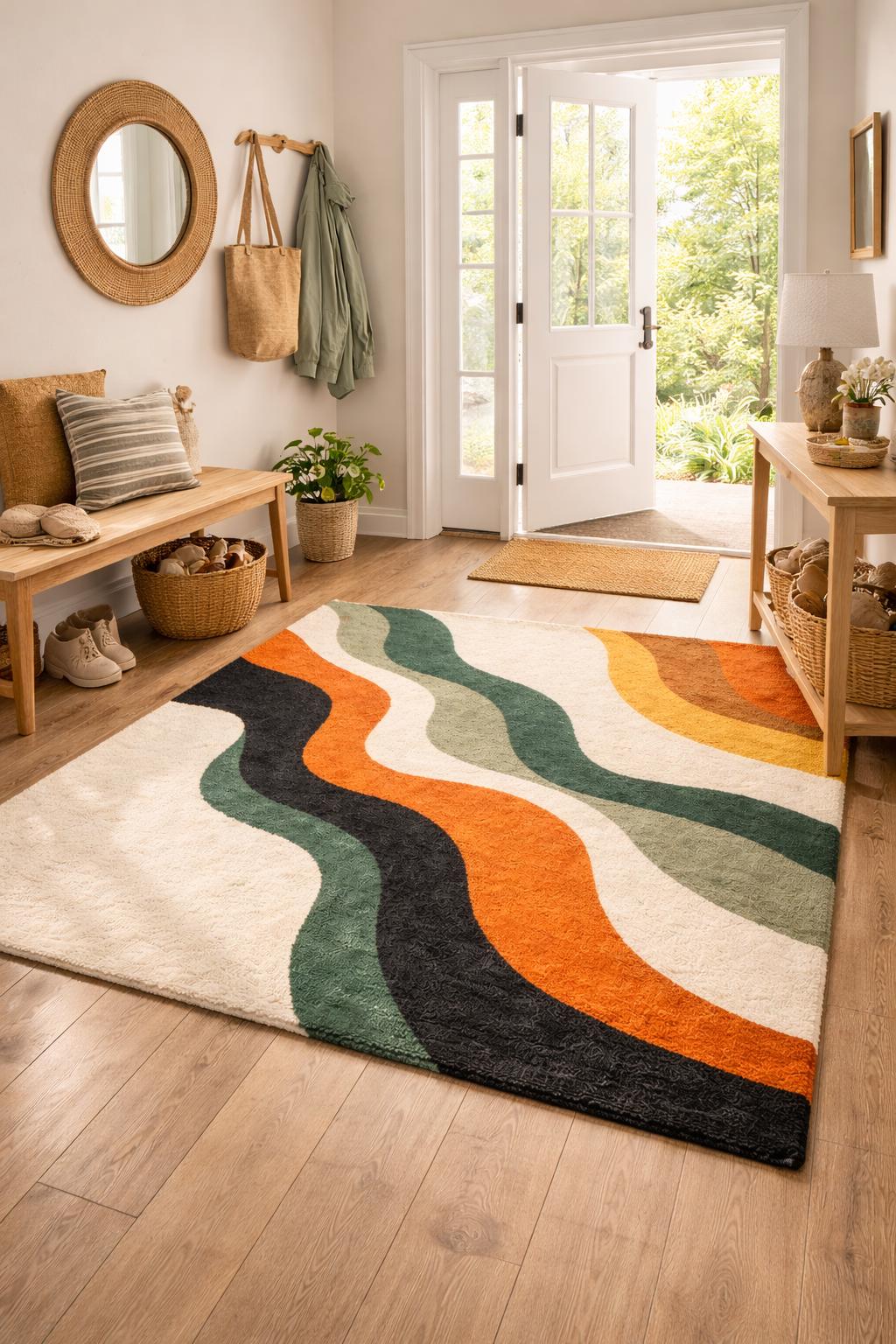 Modern Abstract Wavy Tufted Area Rug – Soft Plush Geometric Carpet for ...