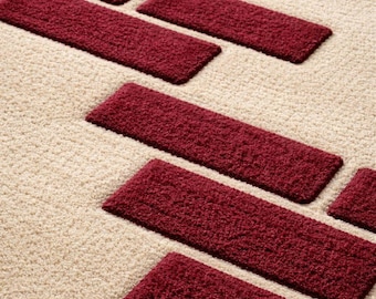 Tappeto moderno astratto a blocchi – Borgogna su base avorio
