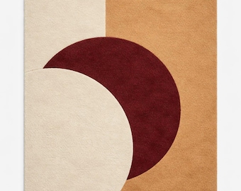 Modern Abstract Hand Tufted Rug – Minimal Geometric Arc Design Carpet for Living Room & Bedroom