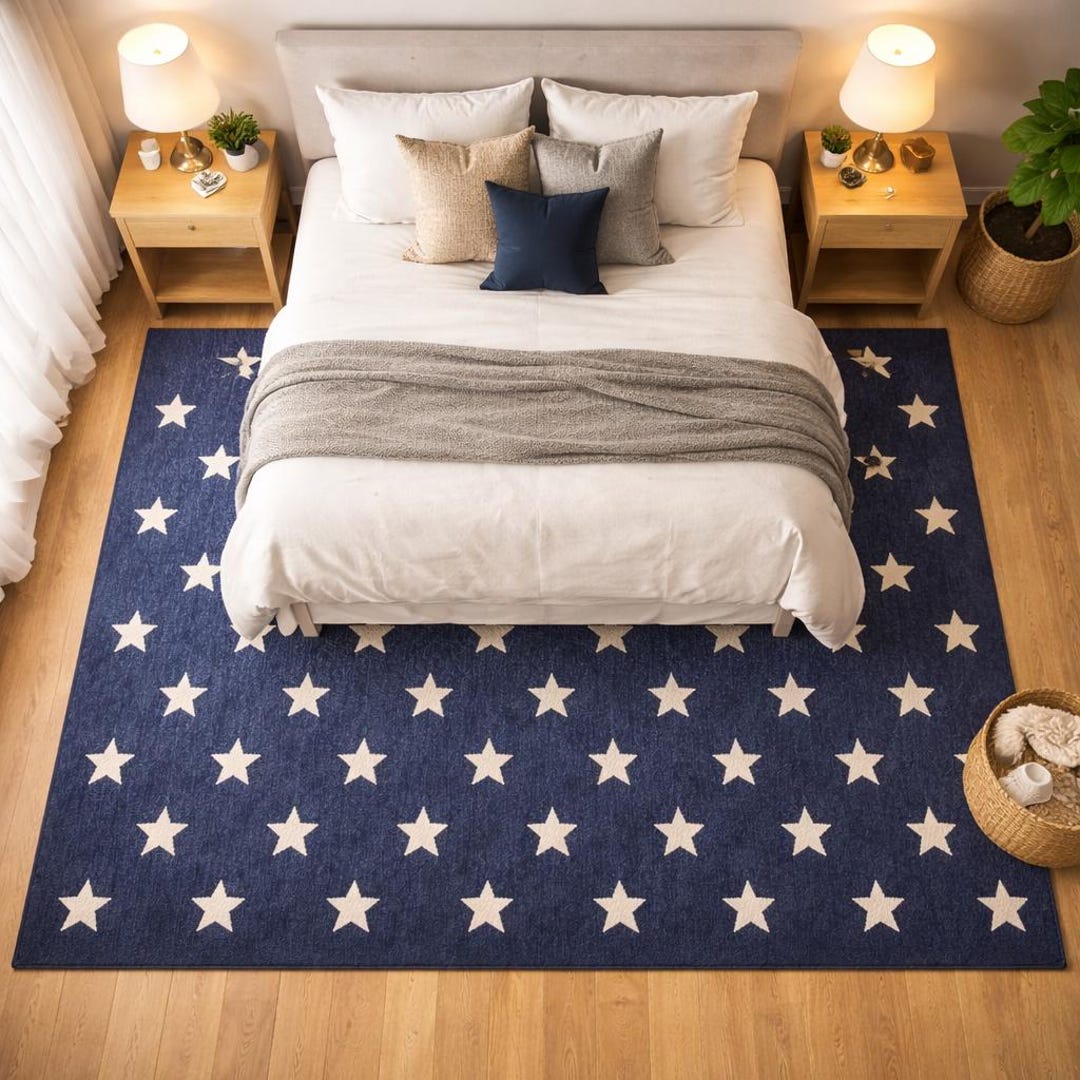 Star Area Rug Navy Blue Star Pattern Tufted Area Rug – Soft Plush Modern Bedroom ...