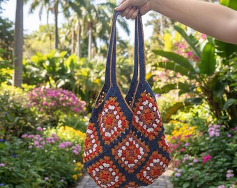 Oma Quadrat Häkelanleitung | Boho Tote Schultertasche (PDF Download)