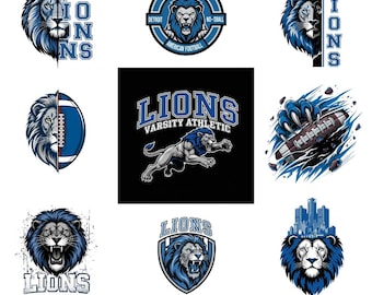 Detroit Lion Football Maskottchen PNG SVG-Bundle | Varsity Sports Lion Designs | Digitaler Download für Shirts, Kunsthandwerk & Drucke