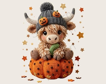 Halloween Highland Cow Printable Wall Art, Spooky Season | Pumpkin Cow Digital Download