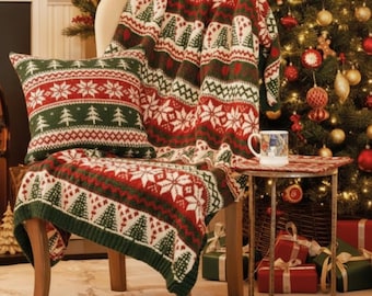 Fair Isle Blanket Pattern PDF, Christmas Afghan, Festive Knit Pattern, Digital Download