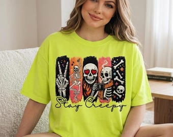 Retro Skeleton Halloween PNG, Spooky Skull Shirt Design, Stay Creepy Graphic (Digital Download)