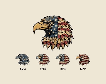 Amerikanischer AdlerSvg Schnittdatei | Vaterländisches Adlerkopf-Design |  geschnitten Datei Cricut & Silhouette | T-Shirt, Aufkleber | Sofort Download