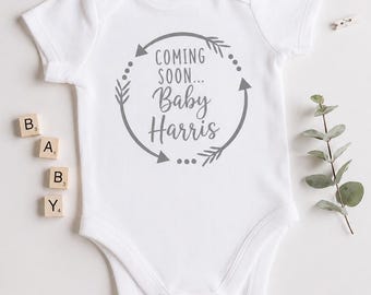 Personalised Baby Vest, Custom Text Bodysuit, Pregnancy Reveal Outfit