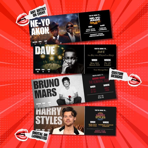 Personalized Concert Ticket | Custom Event Souvenir Gift | Laminated Keepsake Memorabilia | Printed Collectible Ticket | Custom Design