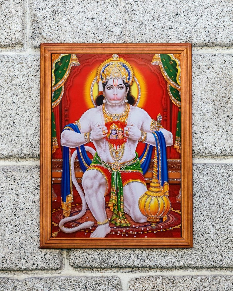Hanuman Devotional Art Print: Hindu God, Strength and Protection ...