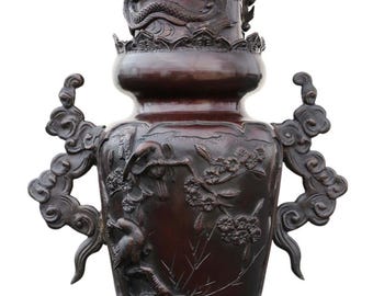 Antik japansk bronsvas av fin kvalitet, tidig Meiji-period