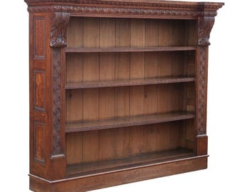 Antique 19th Century Large Carved Oak Bookcase - Fine Quality, Country House Style