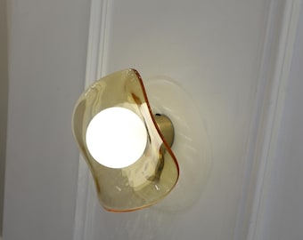Modern Organic Wavy Amber Glass Wall Sconce