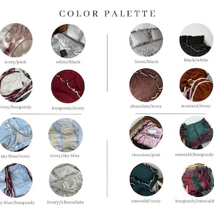 May include: A color palette graphic with the text "COLOR PALETTE" at the top. The image displays 12 circular color swatches, each labeled with color combinations such as ivory/pink, white/black, and sky blue/ivory.