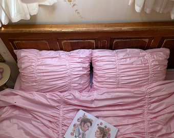 Pink Cotton Wrinkle Bedding Set, 100% Cotton Duvet Cover, Boho Bedding , Bohemian pillowcase, Luxury Gift